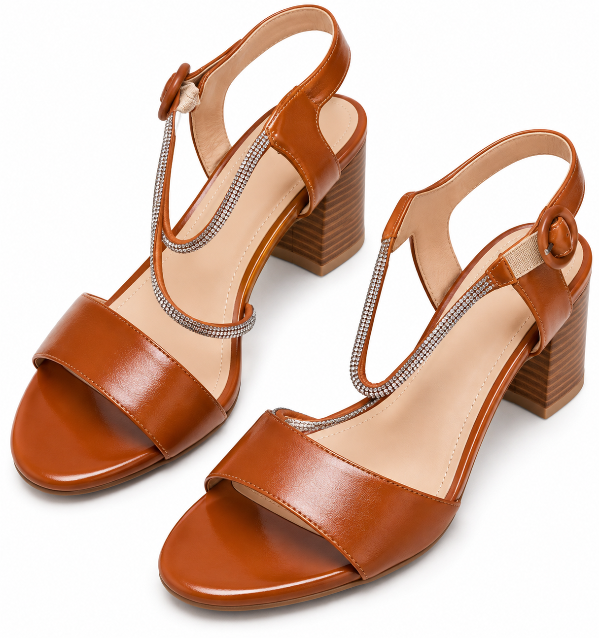 Sandales a talon carre marron cognac et laniere strass pointure 38 Bambinerie Maternita Dakar