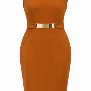 Détail coupe et boucle dorée robe midi camel neuve Bambinerie Maternita Dakar