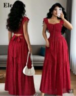 Robe longue rouge smockée dos noué taille 40-42 Bambinerie Maternita Dakar