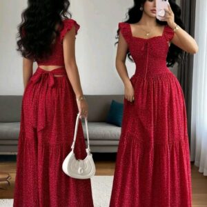 Robe longue rouge smockée dos noué taille 40-42 Bambinerie Maternita Dakar