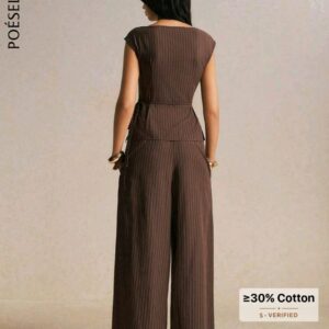 Vue dos ensemble pantalon fluide et top ceinturé marron chic boutique Dakar