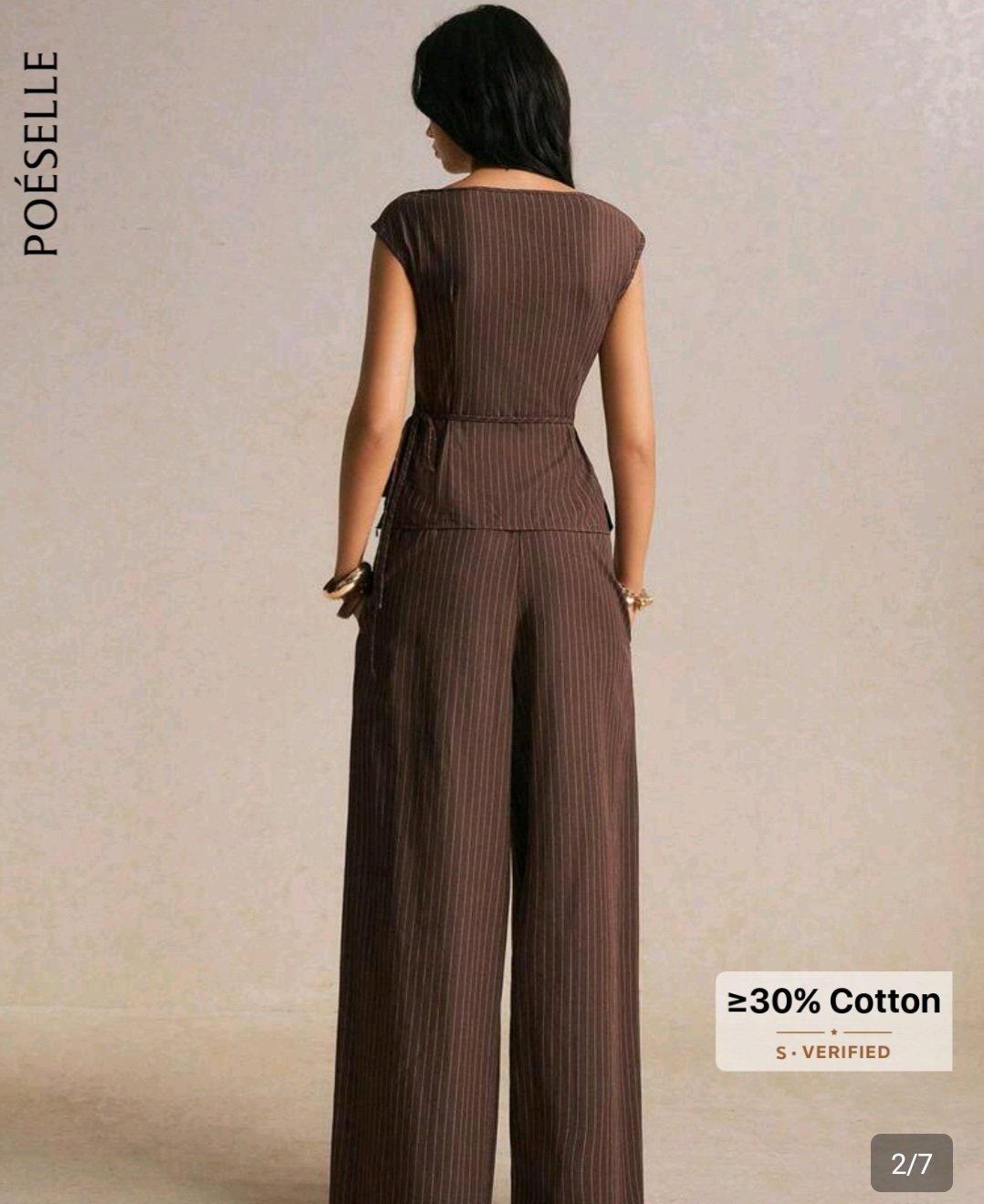 Vue dos ensemble pantalon fluide et top ceinturé marron chic boutique Dakar