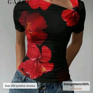 Bambinerie Maternita, prêt-à-porter Dakar, déstockage vêtements Dakar, top fleuri femme Dakar, t-shirt asymétrique chic, mode femme Sénégal, boutique en ligne Dakar, Siren Gaze Dakar
