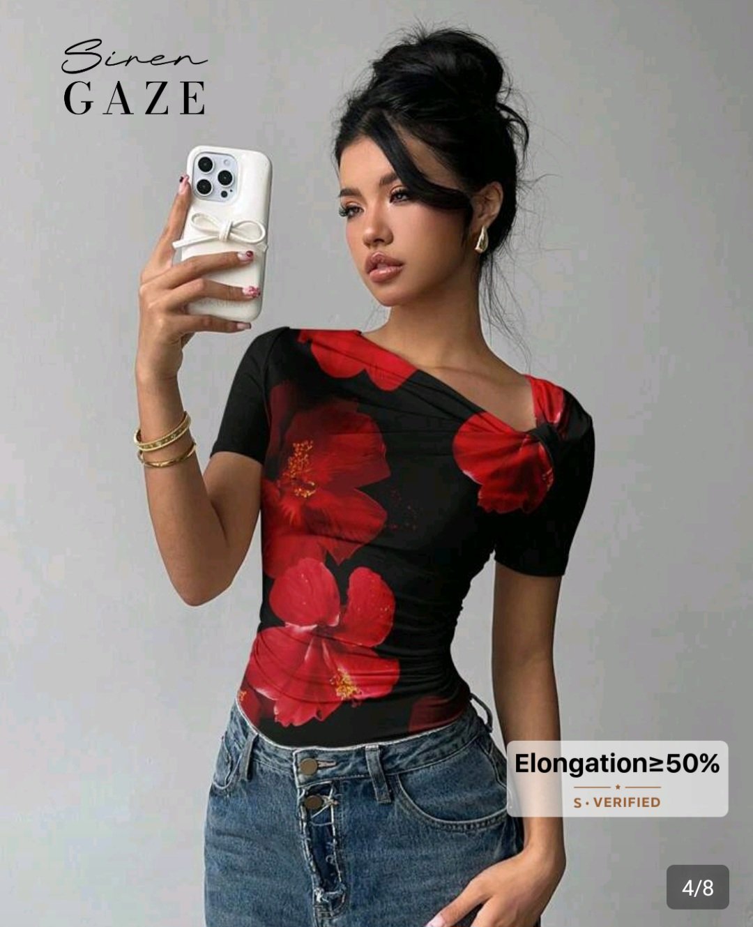 Bambinerie Maternita, prêt-à-porter Dakar, déstockage vêtements Dakar, top fleuri femme Dakar, t-shirt asymétrique chic, mode femme Sénégal, boutique en ligne Dakar, Siren Gaze Dakar