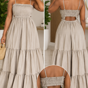 Robe longue fluide beige nude dos nu découpé taille 40 neuf destockage Bambinerie Maternita Dakar