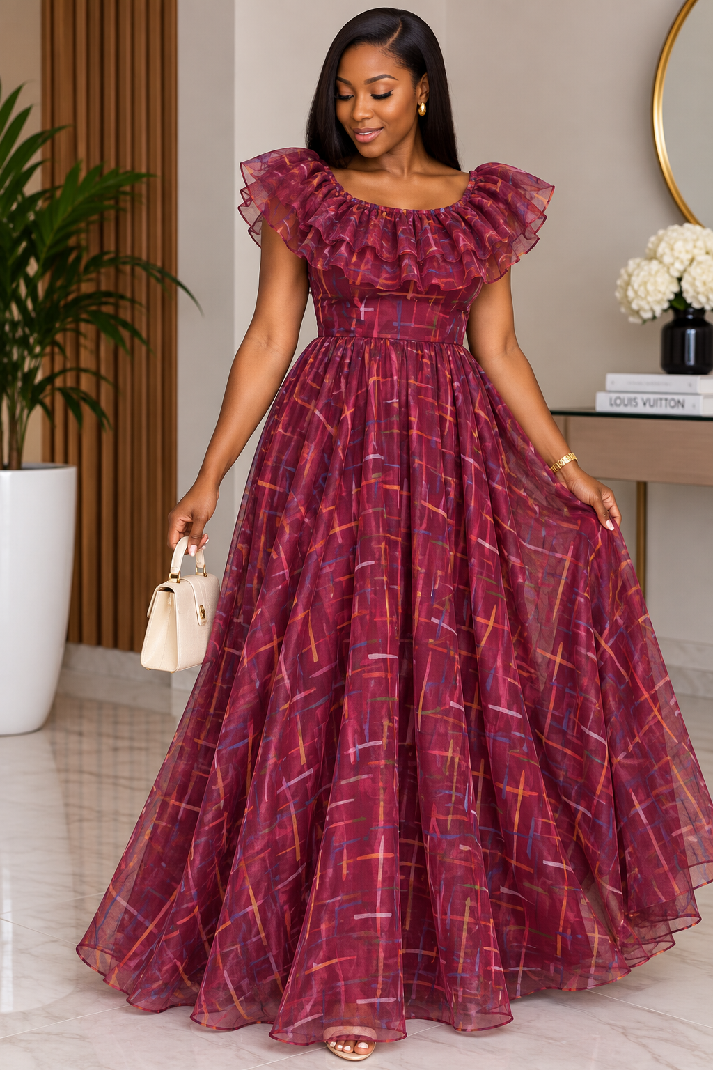 robe-longue-bordeaux-volants-destock-taille-40-bambinerie-maternita-dakar