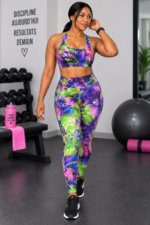 Ensemble de sport femme brassière et legging imprimé tropical multicolore taille 38 40 Bambinerie Maternita Dakar