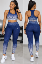 Ensemble de sport femme brassière et legging bleu géométrique taille 40 en vente chez Maternita Dakar