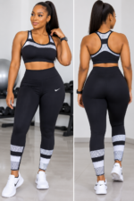 Ensemble de sport femme noir et blanc brassière dos nageur et legging taille 38 40 Bambinerie Maternita Dakar