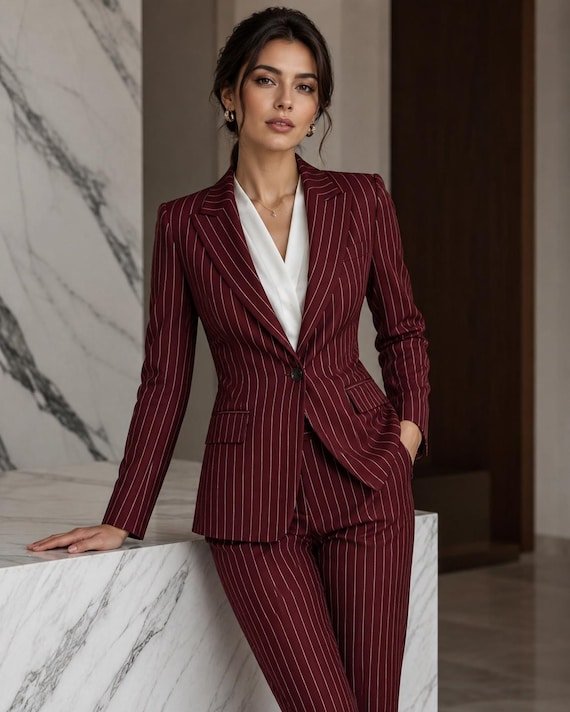 Ensemble Tailleur Femme Bordeaux Rayé Taille 40-42 | Maternita Dakar