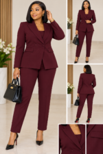 Ensemble tailleur femme bordeaux veste croisée et pantalon chic taille 40 42 bambinerie maternita dakar
