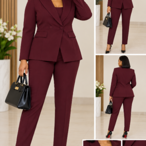 Ensemble tailleur femme bordeaux veste croisée et pantalon chic taille 40 42 bambinerie maternita dakar