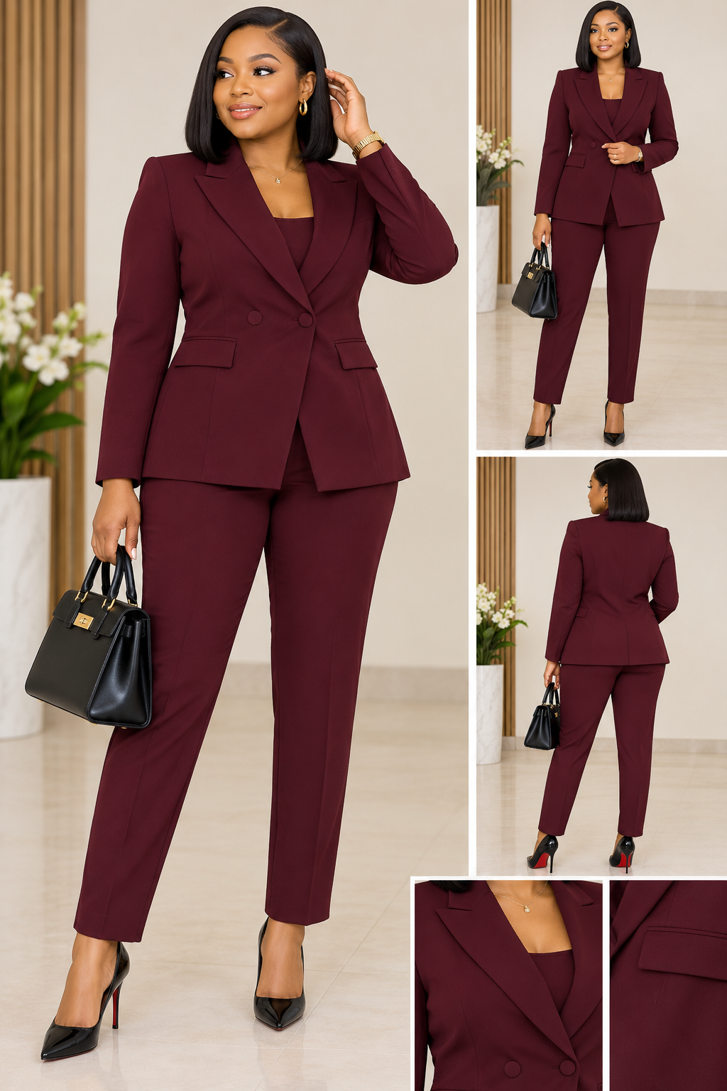 Ensemble tailleur femme bordeaux veste croisée et pantalon chic taille 40 42 bambinerie maternita dakar