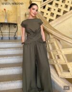 ensemble-pantalon-palazzo-vert-kaki-top-drape-taille-40-42-bambinerie-maternita-dakar