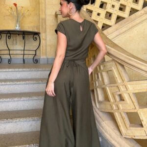 ensemble-pantalon-palazzo-vert-kaki-top-drape-taille-40-42-bambinerie-maternita-dakar