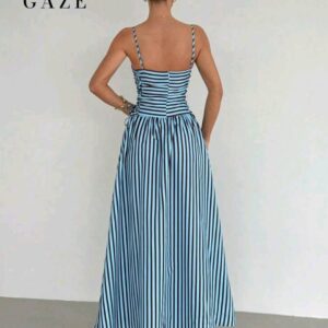Robe longue ete a rayures bleu ciel et laçage corset Siren Gaze Bambinerie Maternita Dakar