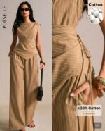 ensemble-femme-pantalon-large-top-asymetrique-raye-camel-dakar