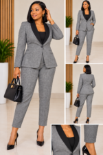 Tailleur pantalon femme gris chine col smoking noir taille 40 42 boutique Maternita Dakar