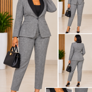 Tailleur pantalon femme gris chine col smoking noir taille 40 42 boutique Maternita Dakar