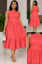 Robe Midi Broderie Anglaise Corail (T. 40-42) - Déstockage Dakar | Maternita