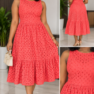 Robe Midi Broderie Anglaise Corail (T. 40-42) - Déstockage Dakar | Maternita