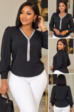 haut-chic-femme-col-v-strass-blanc-dakar-maternita / chemisier-noir-fluide-chaine-strass-dakar-maternita