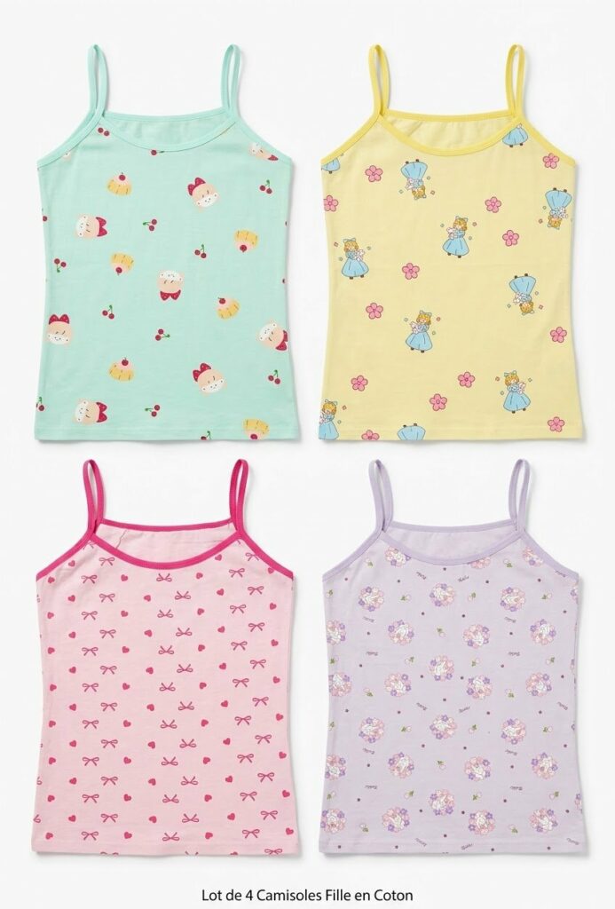 camisole sous-vetement fille en pur coton a bretelles fines motifs colores Bambinerie Maternita Dakar