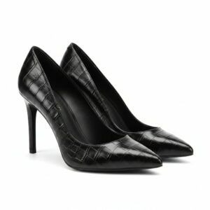 Vue de profil escarpin noir verni croco pointure 38 Grand Boulevard