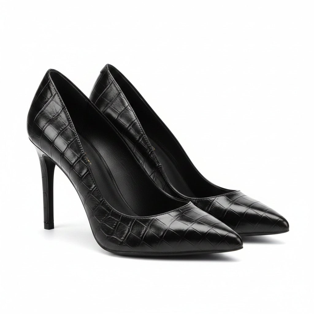 Vue de profil escarpin noir verni croco pointure 38 Grand Boulevard