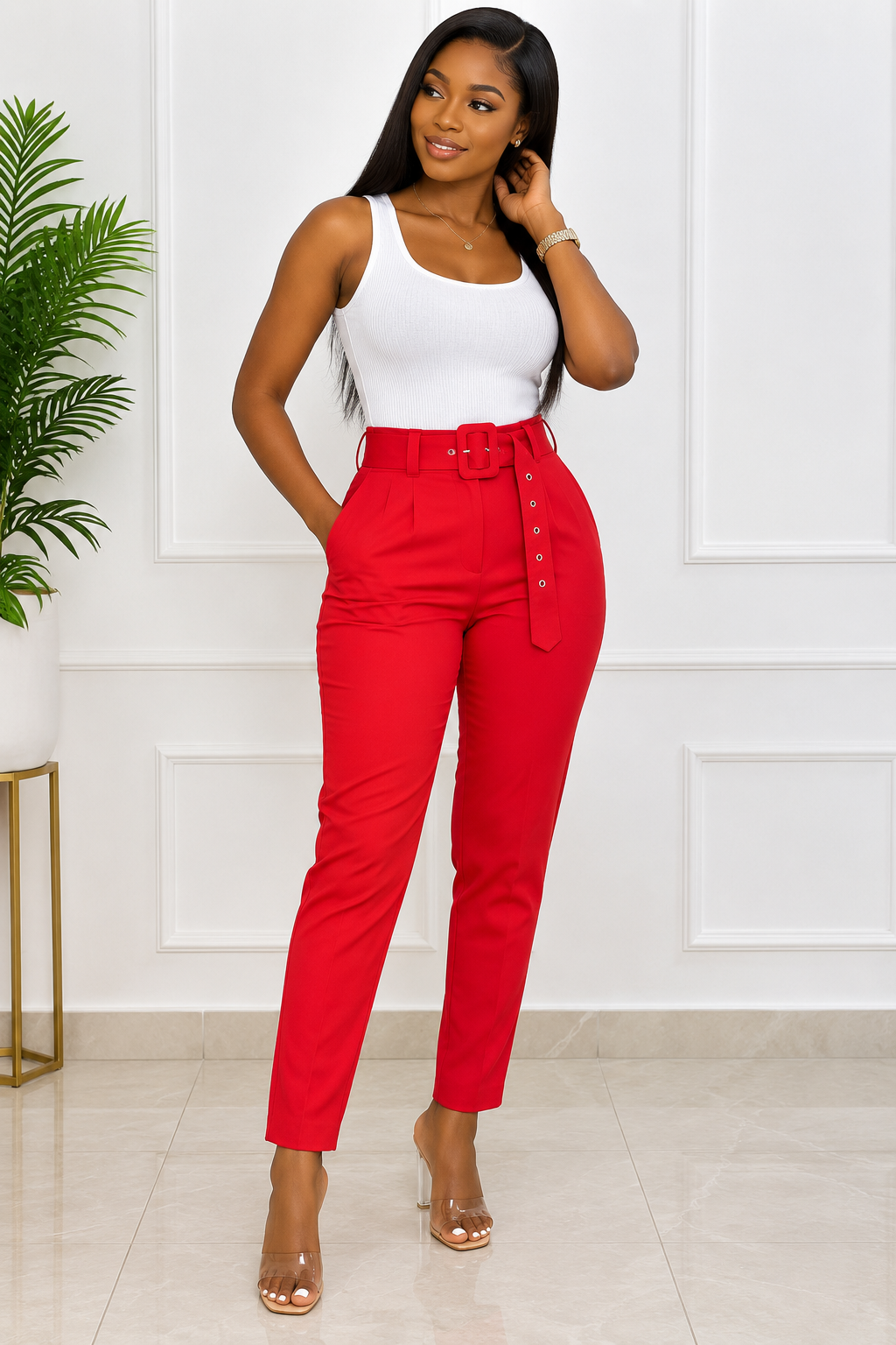 Pantalon Carotte Femme Ceinturé – Marque Kiabi (Déstockage ) – Taille 40 | Bambinerie Maternita Dakar