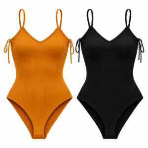 Lot de 2 Bodys Côtelés Ado / Femme (Moutarde & Noir) – Taille S (38) / 15-20ans  | Destockage Dakar