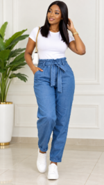 Pantalon Jean Paperbag Taille Haute Ceinturé Femme – Bambinerie Maternita Dakar (Tailles 40-42 Destockage)
