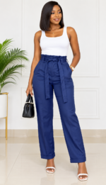 Pantalon Paperbag Femme Taille Haute avec Ceinture à Nouer – Maternita (Taille 40) | Déstockage Bambinerie Dakar