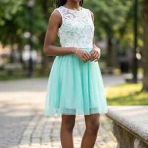 Robe de Cérémonie Ado Fille en Dentelle & Tulle Vert Menthe – Taille S / 38 (10-15 ans) | Bambinerie Maternita Dakar