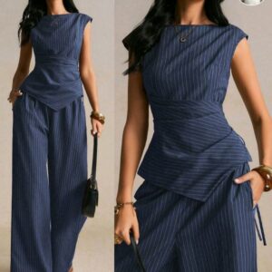 Ensemble pantalon large et top en coton bleu marine maternité et femme - Bambinerie Dakar