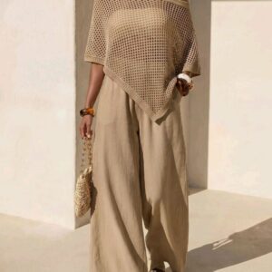 Ensemble femme 2 pieces maille tricot ajouree et pantalon fluide kaki taille 40 42 maternita dakar