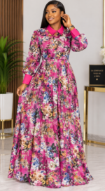 Robe Longue Évasée Fleurie Fuchsia – Taille 38 (Déstockage) | Bambinerie Maternita Dakar